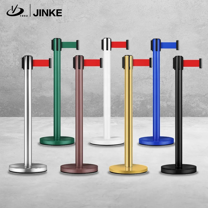 Jinke Customised Cheap Crowd Control Divider Line Stand Stanchion Post Black Gold Chrome Blue Retractable Belt Queue Barriers