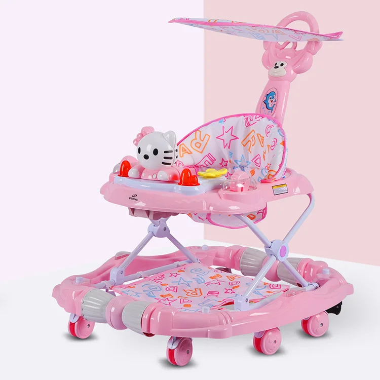 Comfort with music six wheeled baby walkers for men and women anti-rollover/music plastic break baby walker for sale