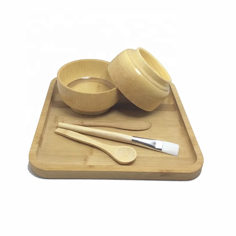 2023 New Makeup Tool DIY Bamboo Cosmetic Mixing Bowl Set, Equipped with Bamboo spatula and spoon