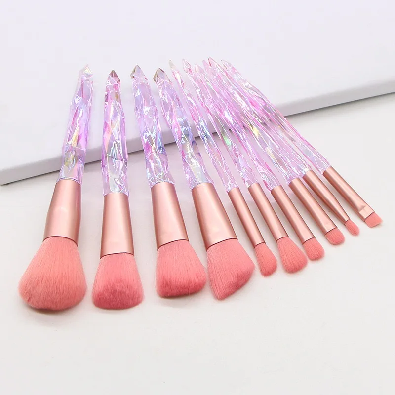 2022 Wholesale Custom Best Price Soft Vegan 10 pc Synthetic Pink Diamond Makeup Brush