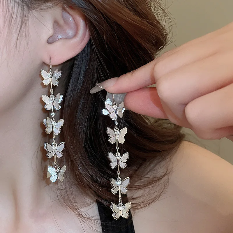 Fashion Diamond Butterfly Long Tassel Ear Hook Simple Elegant Gold Plated Personalized Earrings Jewelry For Women