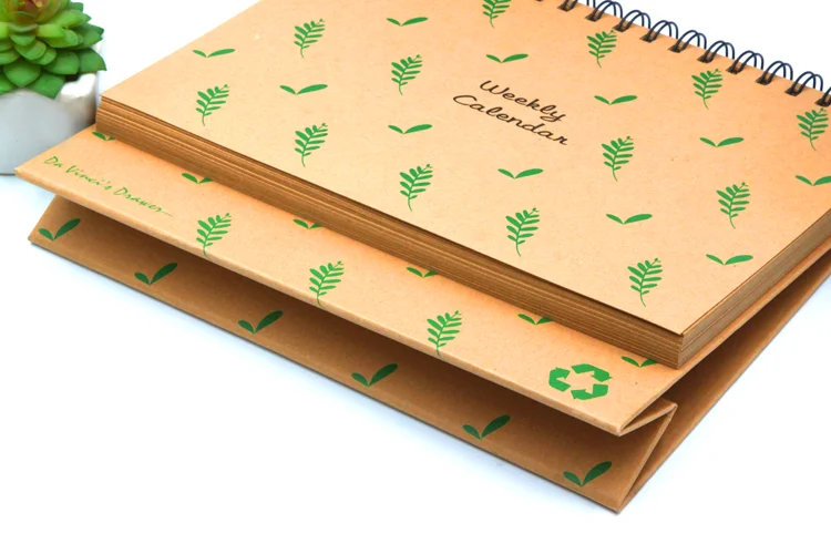 customized recycled Kraft paper table spiral desk calendar daily meal weekly planners pad calendar 2022