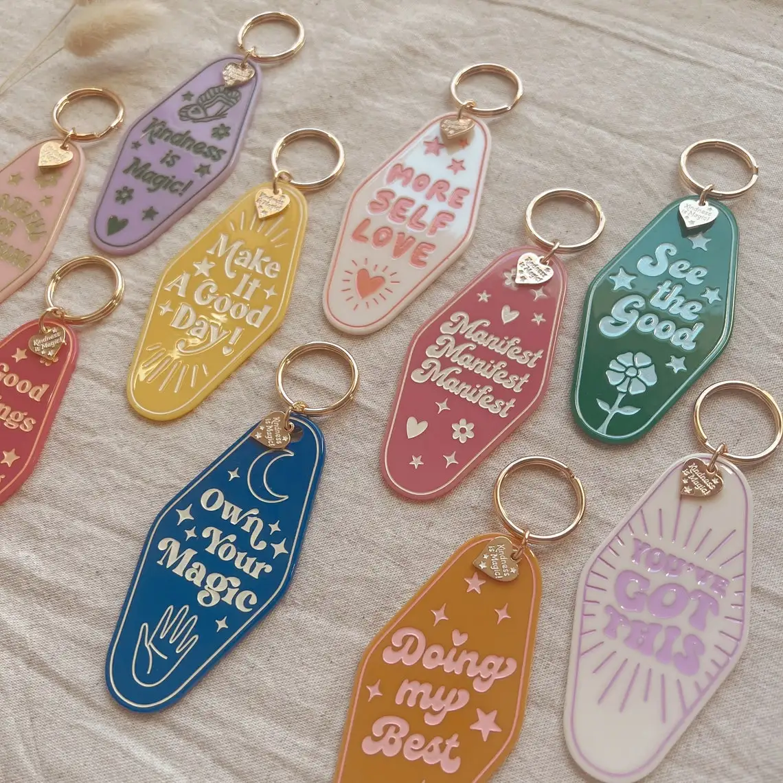 Positive Affirmation Optimism Keychains Gift Kindness is Magic Good Things Own Your Magic Self Love Custom Hotel Motel Keychain