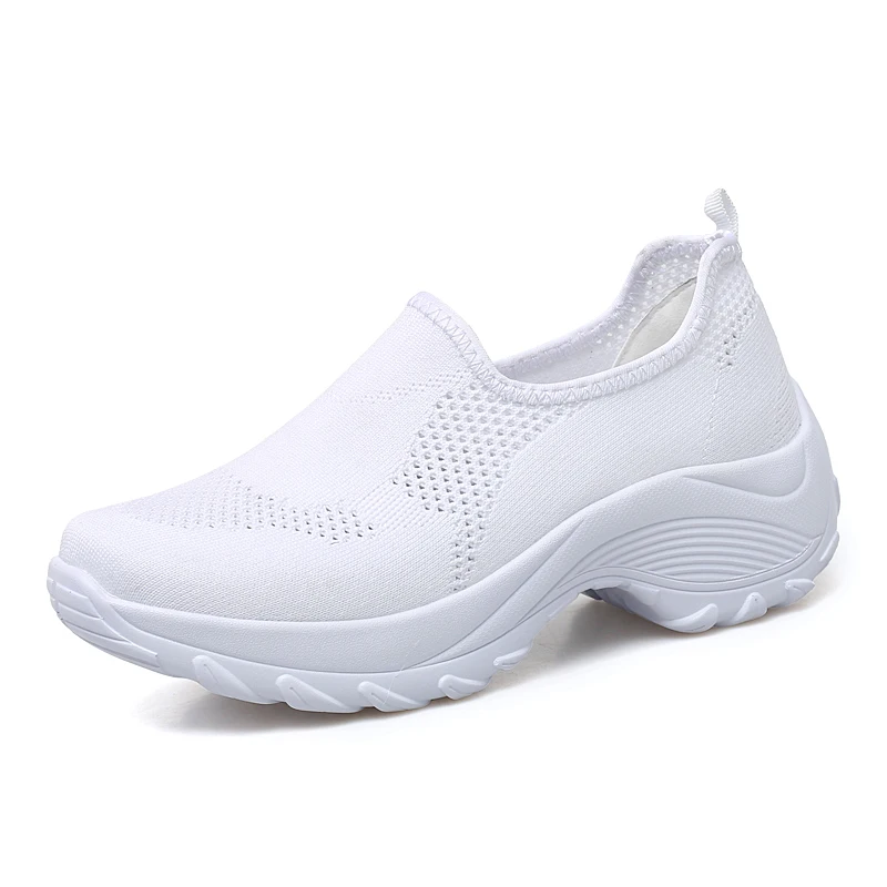 white wedge Height Increasing Shoes Womens Platform Sneakers Walking Slip On Light Weight Mesh Tennis Shoes