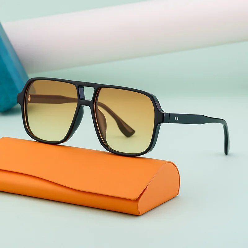 Customizable Square Rivet Sunglasses Rectangle Double beam Sunglasses Fashion Pilot Glasses Flat Top Shades Sunglasses