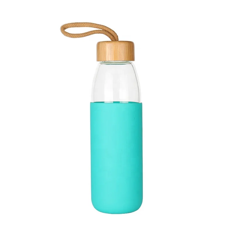 
500ml glass water bottle with silicone sleeve wholesale with bamboo lid 