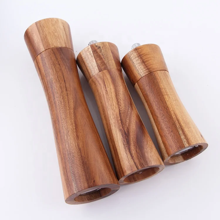 Factory Price Solid Wood Body Salt And Pepper Shaker, with Ceramic Grinder Manual Salt And Pepper Mill Set