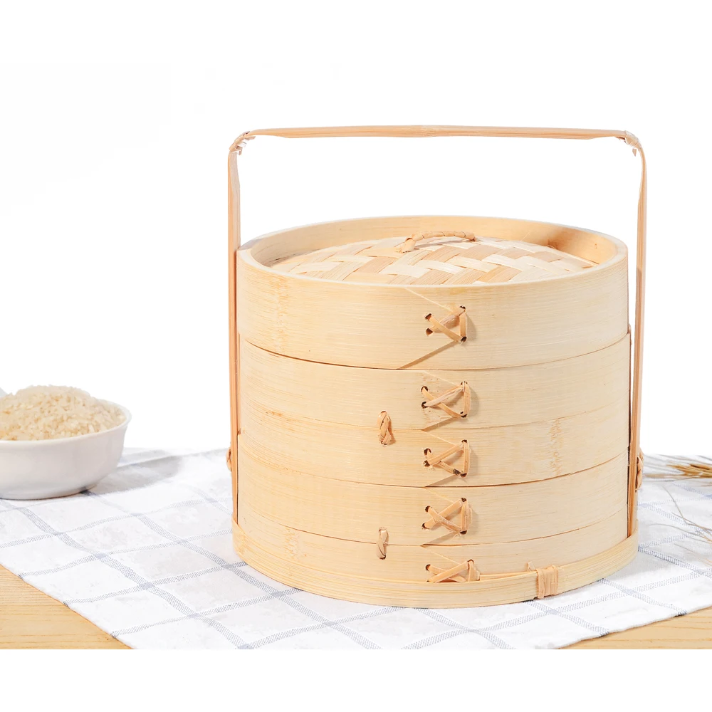 wholesale  hand shank dim sum food facial cake handle bamboo food steamer fondant gas basket for dim sum 6 inch