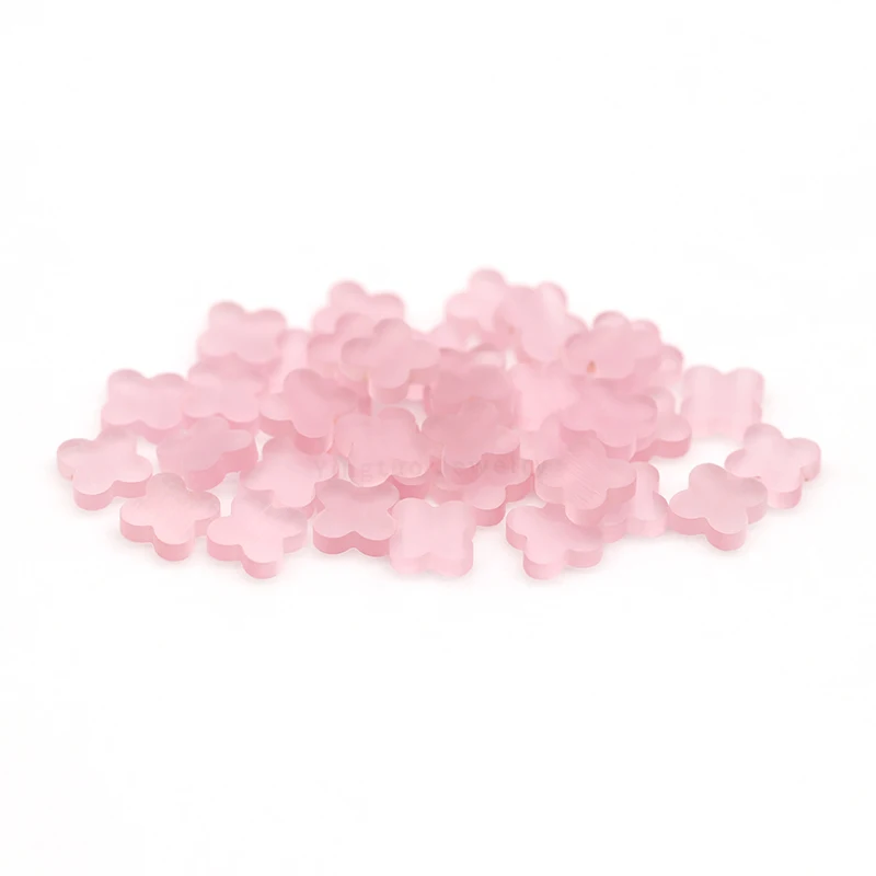 Yingtuo Jewelry Synthetic Transparent Pink 8*8*2mm Four Leaf Clover Stone Loose Gem for Jewelry Making