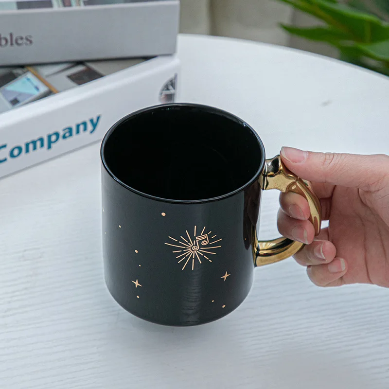 
Звездная ночь керамическая чашка музыкальные ноты чашка для влюбленных кружка с перемешивающим стержнем 