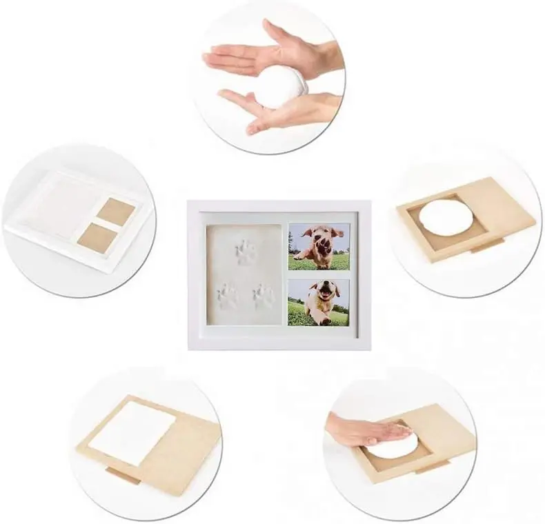Pet Paw Print Keepsake Kit Wooden Photo Frame with Pet Paw Print Imprint Kit Memorial Clay Imprint Kit for Dog or Cat