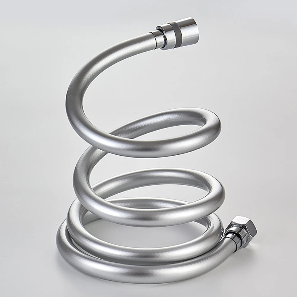 Holmine High Pressure Thicken Anti-winding Smooth Silvery PVC Flexible Brass Connections shower hose, Silver, 59 Inch