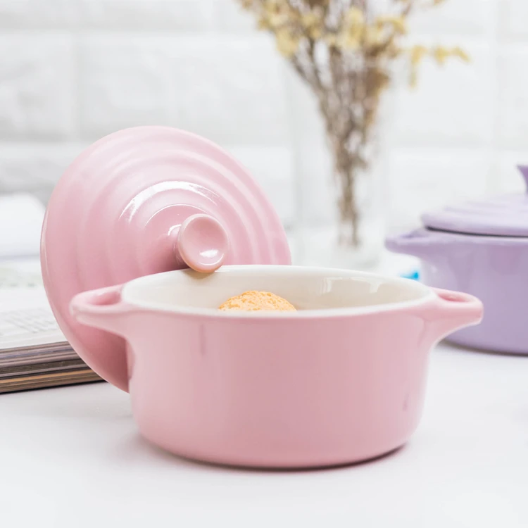 Microwave Oven Safe Baking Bowl Soup Cooking Pot Ceramic Mini Round Casserole Dish With Lid