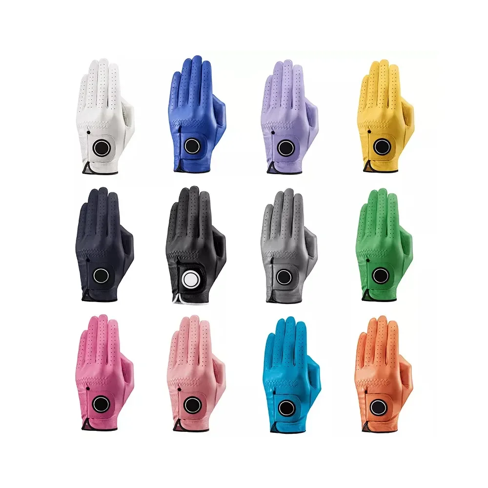 Colorful Black White Pink Gray Purple Breathable Mesh Sheepskin Goatskin Cabretta Leather Golf Gloves