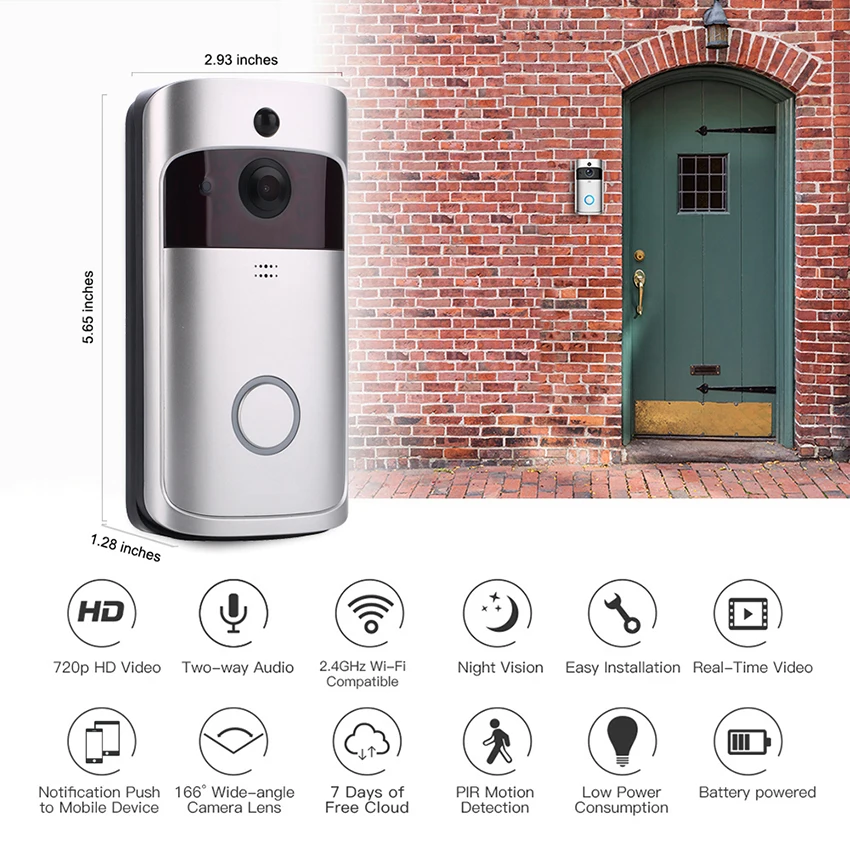 720p HD Video Camera V5 Night Vision Ring Dingdong Chime Smart Video Dorrbell Wireless for smartphones