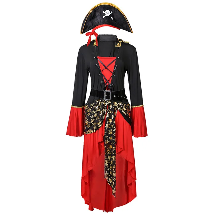 Wholesale Carnival Cosplay Skull Pirate Costume Women Red Sexy Luxury Pirate Fancy Dress Costume