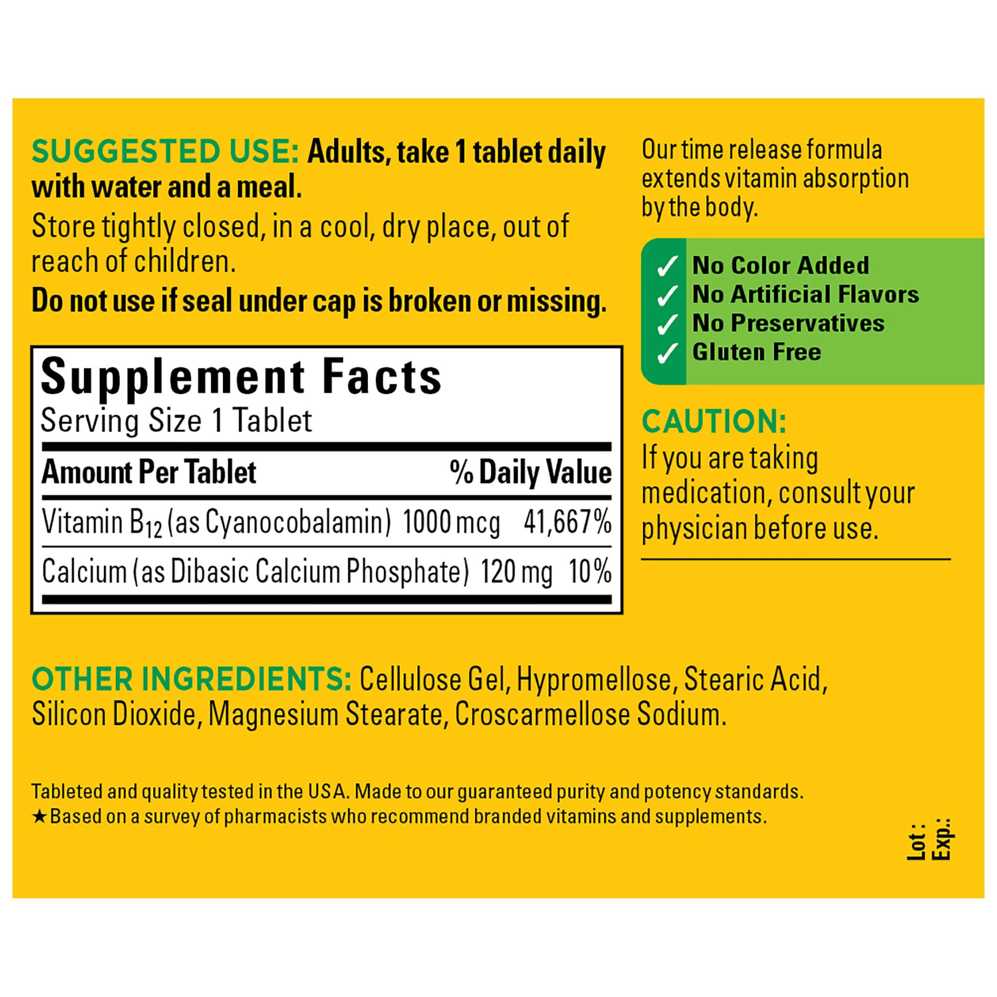 Vitamin B12 1000 mcg Dietary Supplement For Energy Metabolism Release Tablets