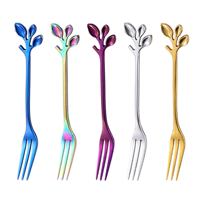 Экологически чистая нержавеющая сталь Творческий листьев моделирование торт Десертная Вилка для