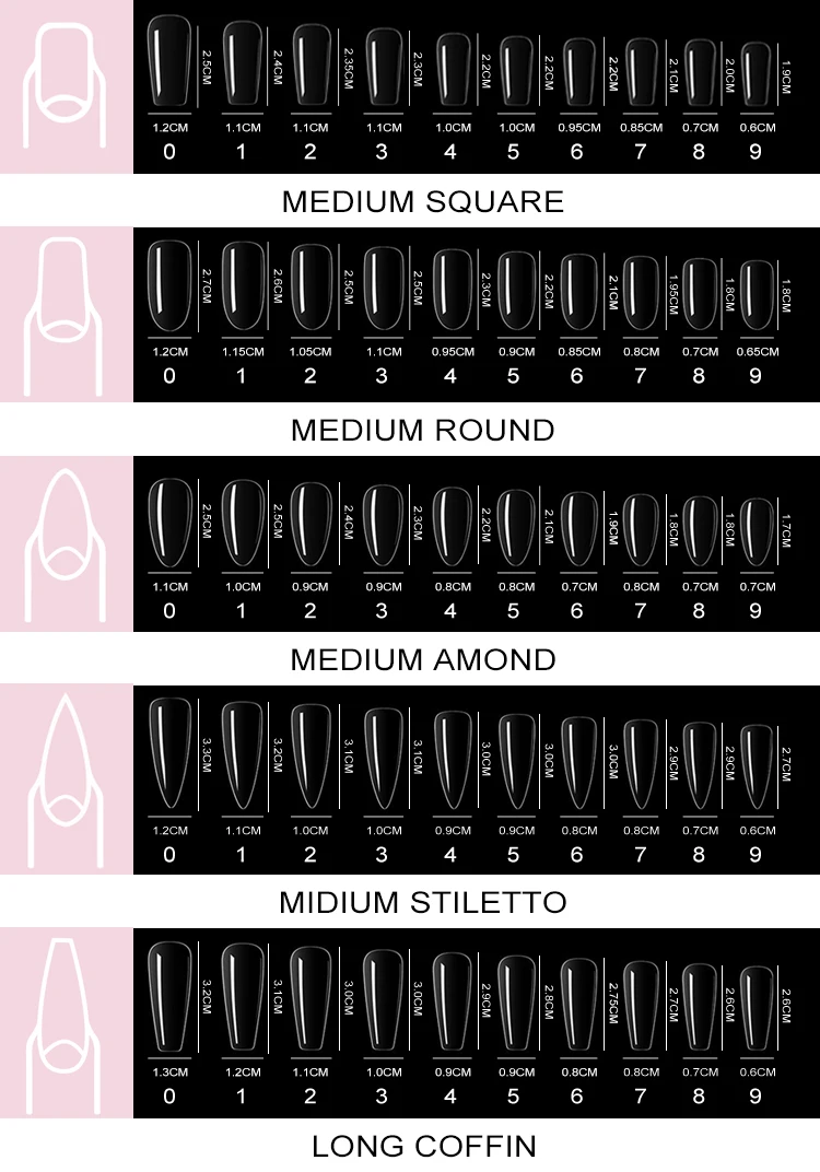 10 Sizes Full Cover Oval Shaped Round Nail Tips For Diy Nail Art