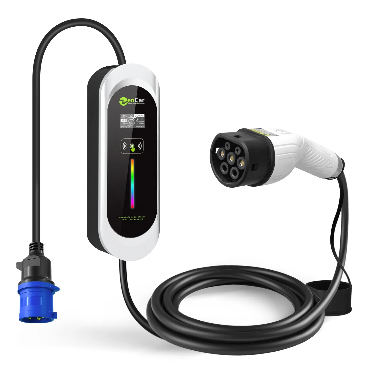 Type 2 evse electric car charger ZENCAR 32a 7kw 230V iec 62196  with CEE plug CE certification RCD Type B IEC62752 standard