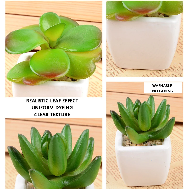 Mini Faux Plastic Succulent Ceramic Potted Plant Home Office Kitchen Decoration Mini Artificial Succulent Plants With Pots