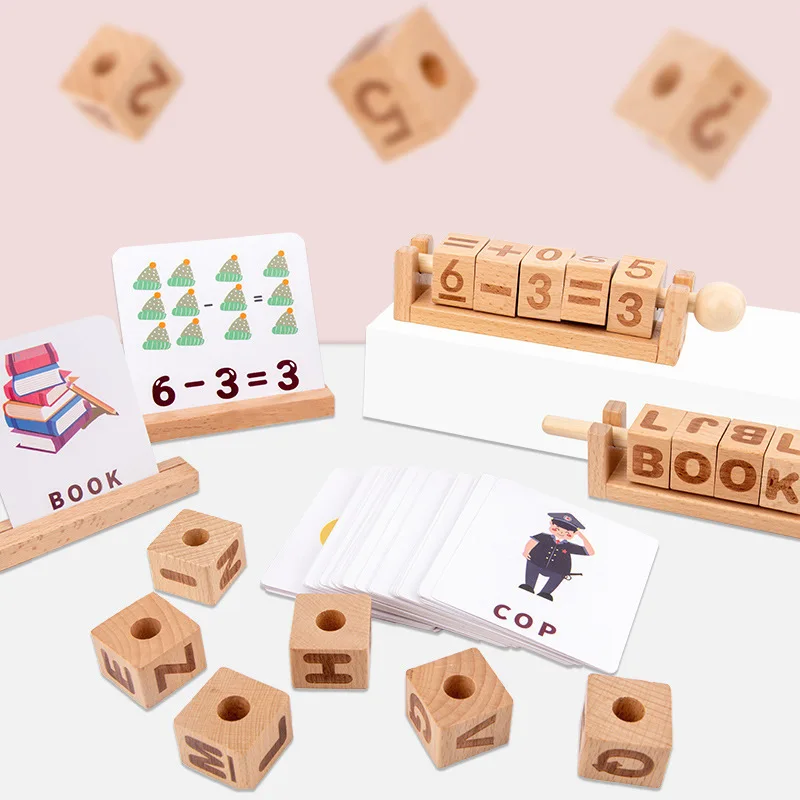 
Wooden Educational Alphabet Letters Learning Beads Toy Words Spelling Flash Cards Cubes Toy Kit for Kids <span style=