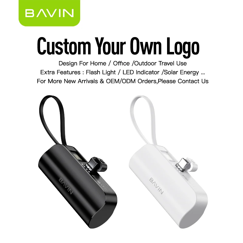 BAVIN Custom High Quality 5000MAH Portable Mini Outdoor Travel Cell Mobile Phone Power Bank with USB Cable