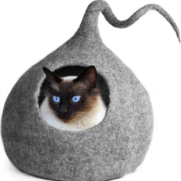 Comfortable Warm Bed Funny Pet Cat Cave Natural Woolen Felt Kennel For Pet Dogs Bed Eco-friendly Kitten Caves