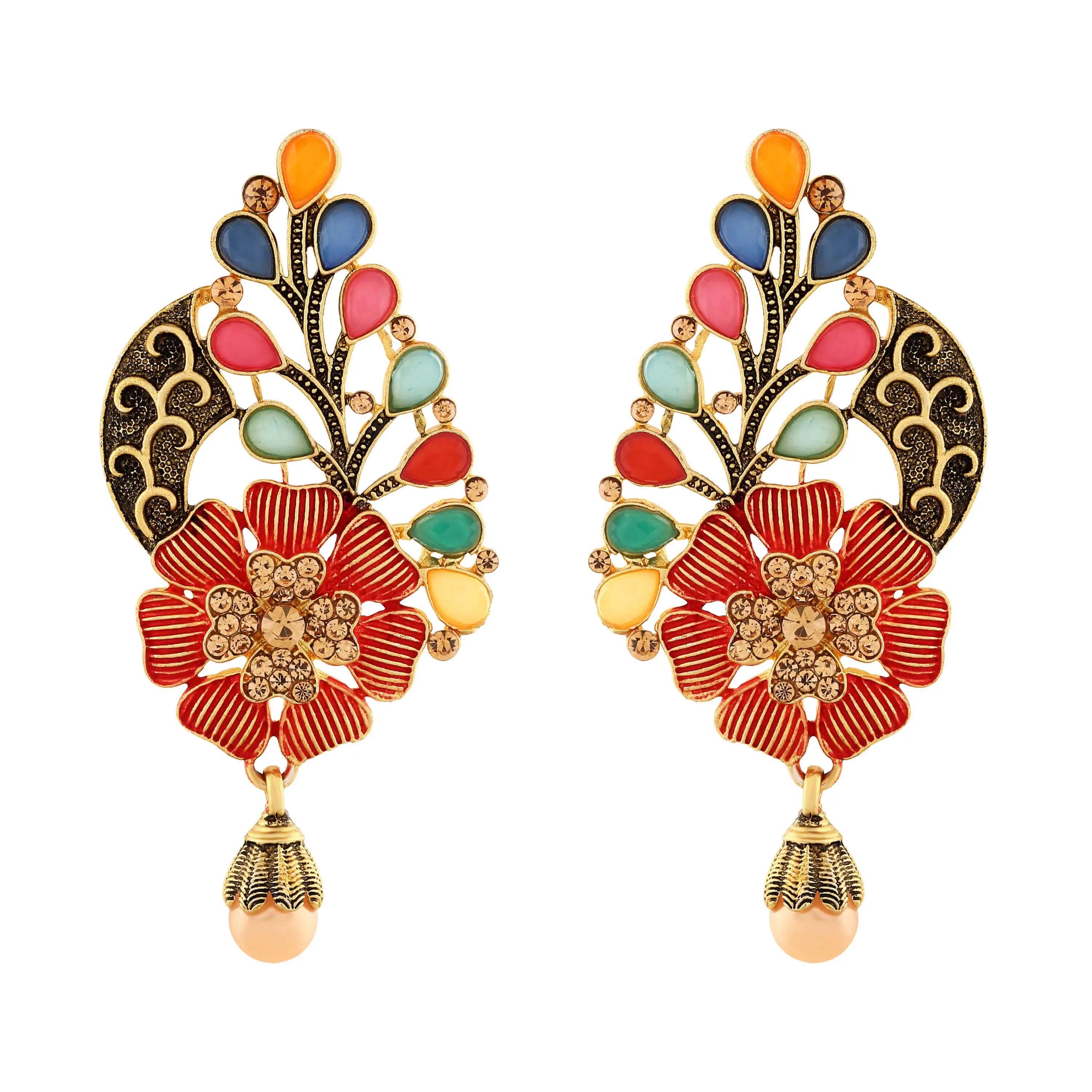 
Trendy Fashion Gold plated filigree design chandbali shape stone earring for women 