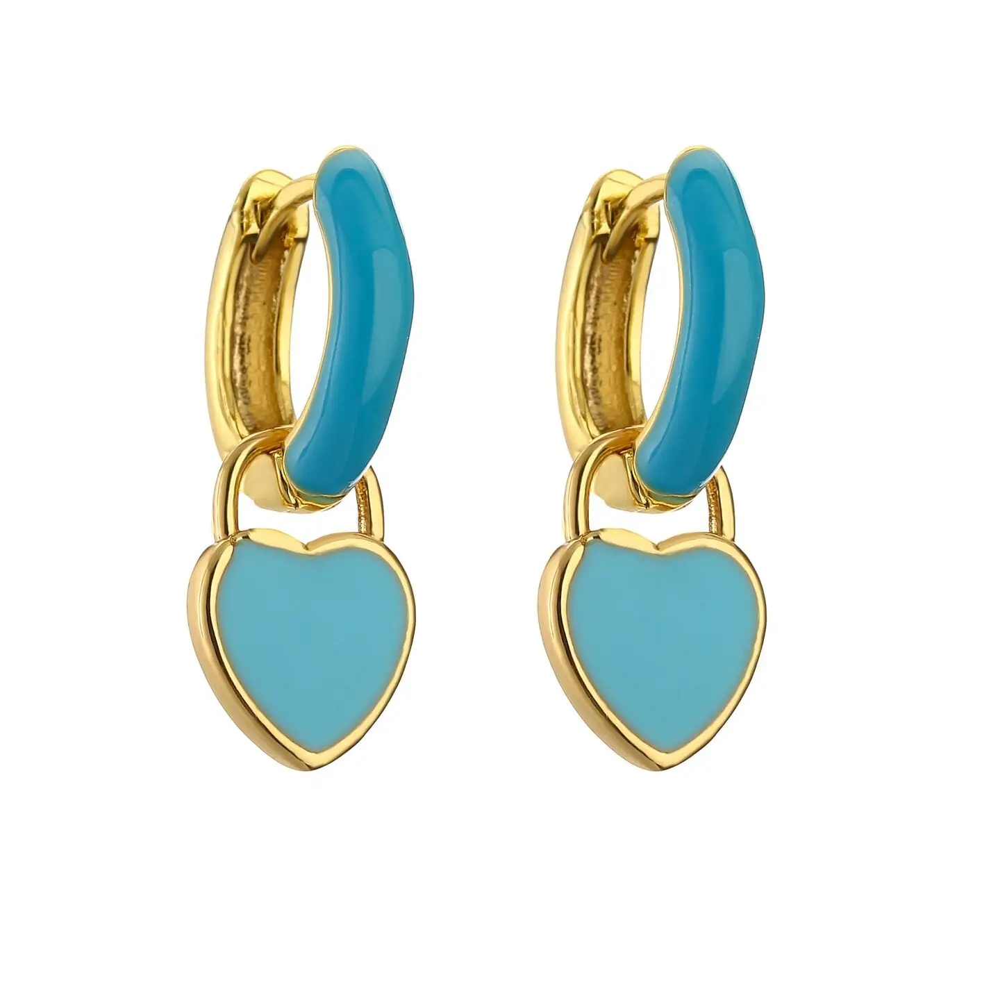 EYIKA Colorful Neon Enamel Heart Drop Earrings Women Accessories Y2K Statement Jewelry Paved Zircon Heart Dangle Earrings