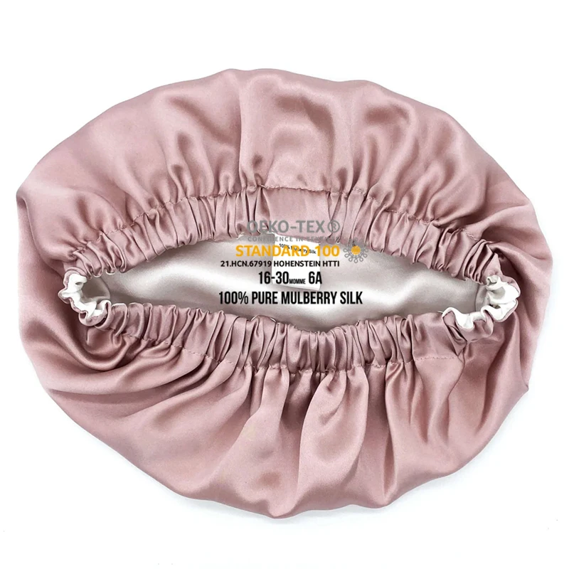 Wholesale16 19 22momme Luxury Hair Satin Turban Designer Silk Sleep Bonnets Tie Women Wraps Silk Bonnet with custom logo