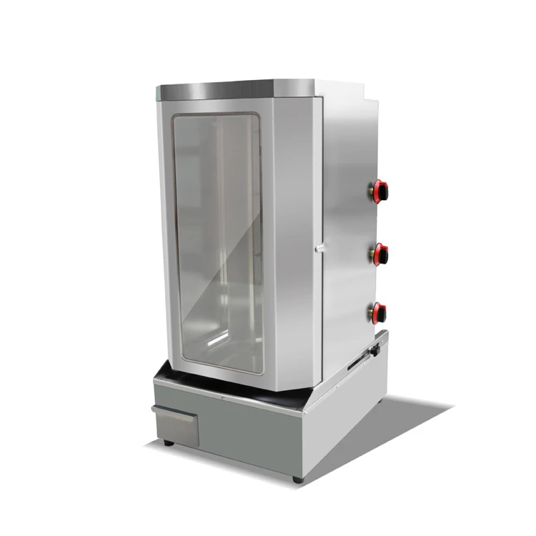 Gas fired shawarma machine 3 burner shawarma chicken rotisserie with door