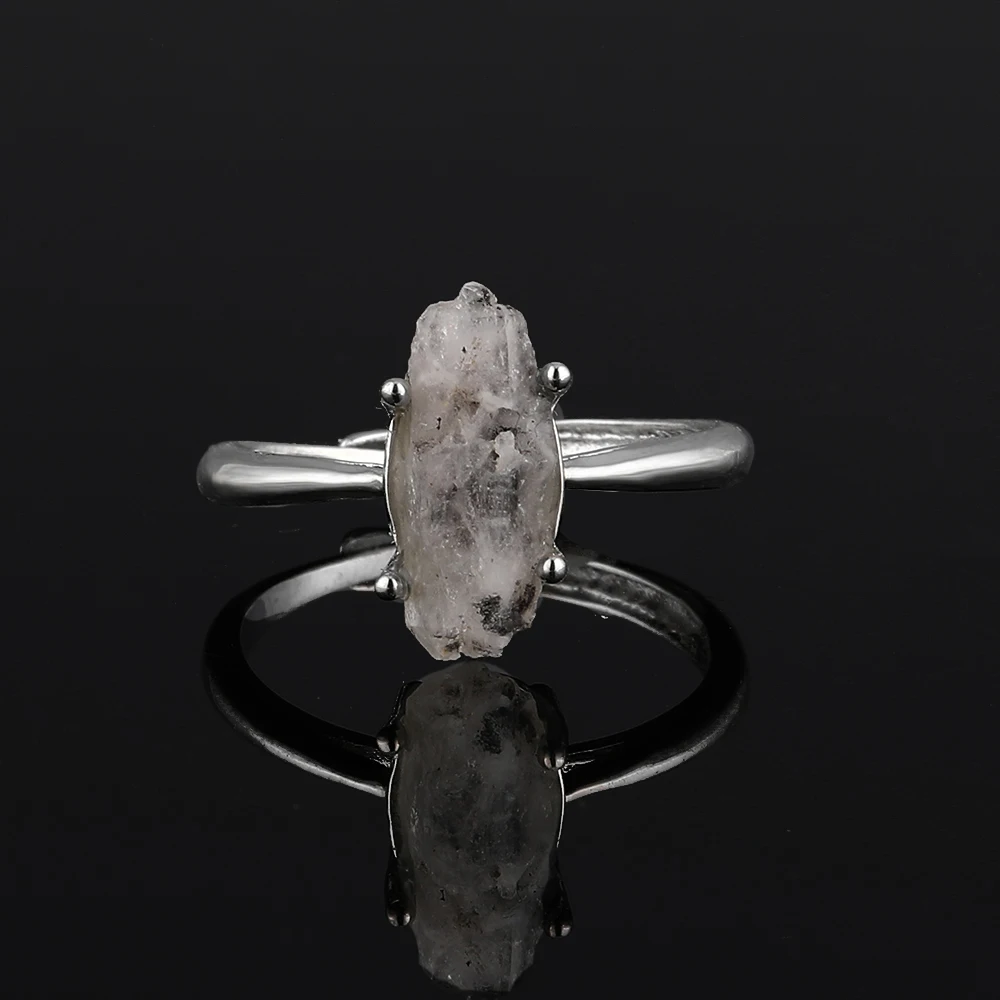 Natural Hetian Jasper Grey moonstone garnet Ring for Women Crystal Quartz Gemstone Adjustable cooper-plating silver ring