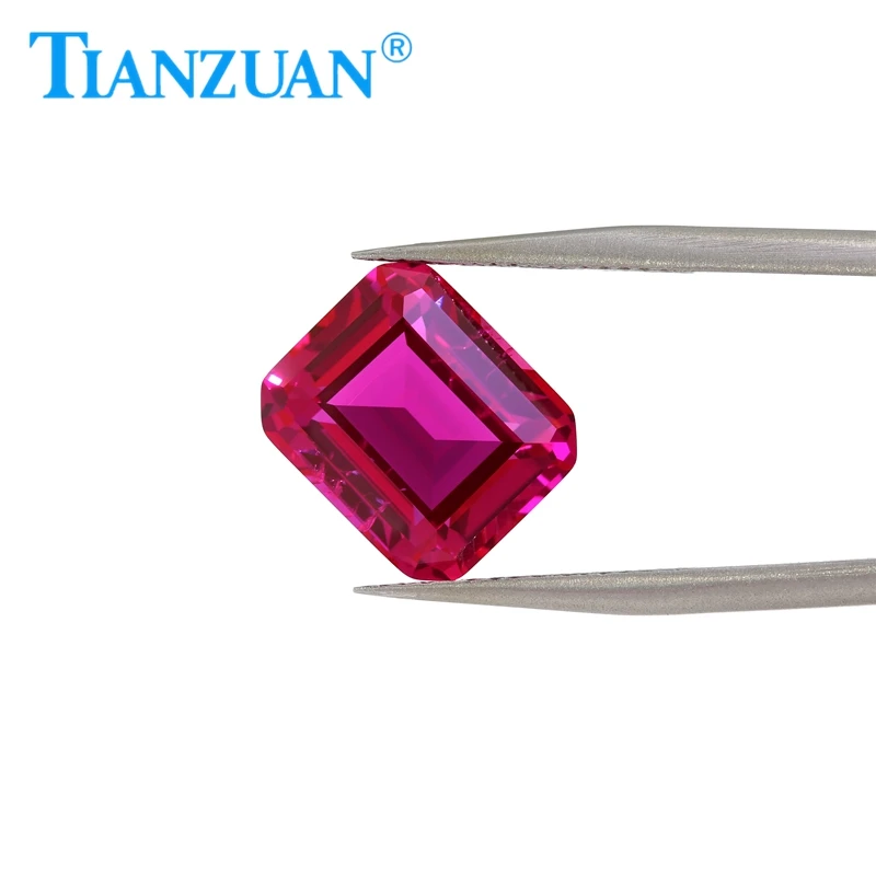 Artificial cultivation of labour natural rose ruby in Emerald cut with cotton wool high precision cutting bare gems(2-20mm)
