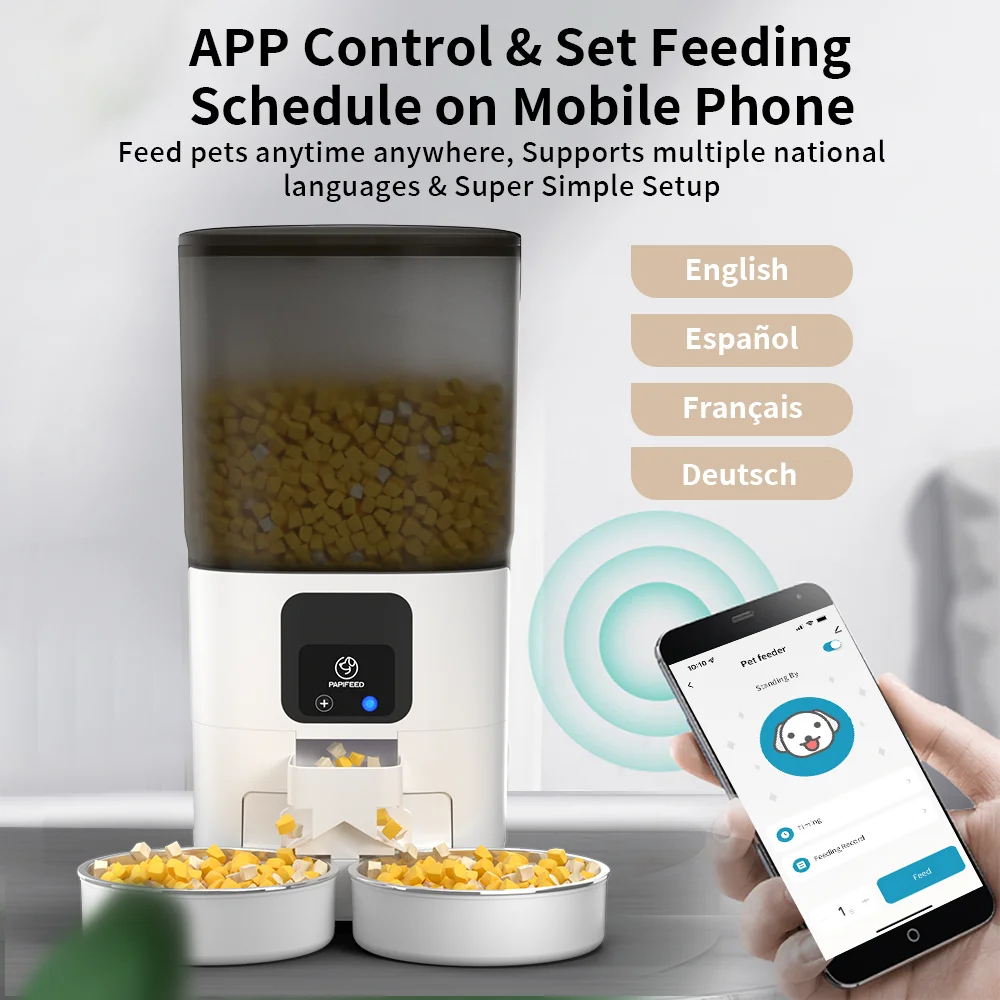 Papifeed автоматическая кормушка для собак с камерой 5 г Wi-Fi легкая настройка 6 л умный дозатор кошачьего корма