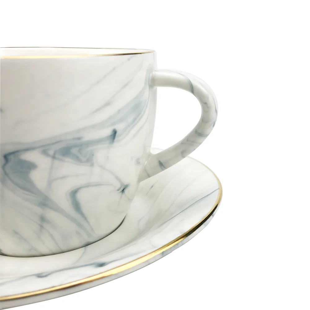 Nordic Style Glod Marble Coffee Teacup And Saucer Set Ceramic Tea Cup And Saucers Sets