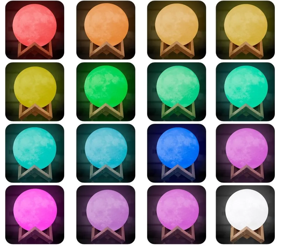 
Factory direct sale 16 colors 3d Dimmable with Tap Control USB mini full print moon shaped night light lampara luna led lamp 
