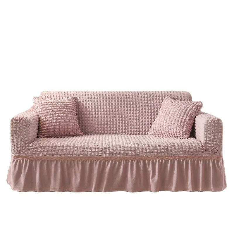 
 Amazon Hot Sale  multi-colored solid  Classic corn design pink sofa protector cover with skirt  