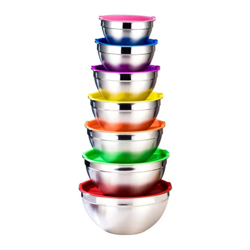 High quality wholesale Multi-specification 201 household  bowl salad Mixing Stainless Steel Bowls with cover