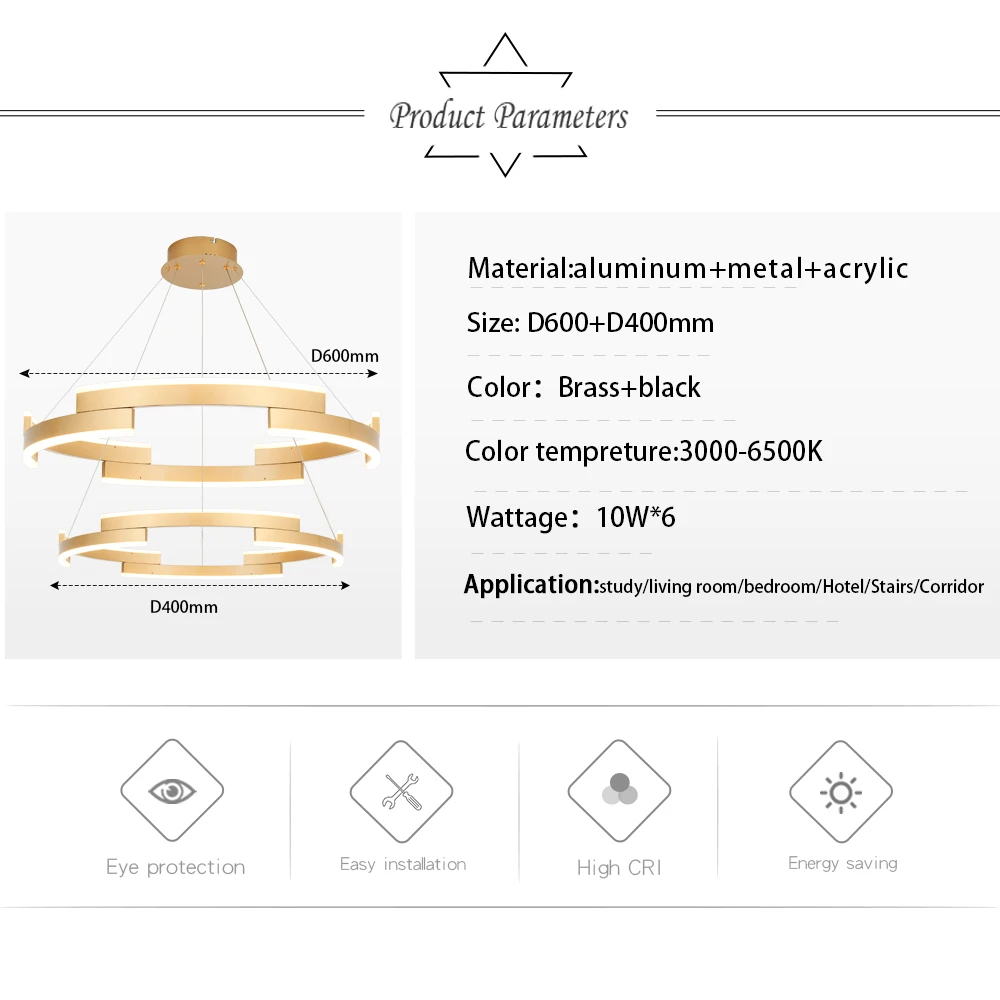 Nordic Style 2-Ring Cross-Set Pendant Light LED Acrylic Aluminum Hotel & Home Chandelier for Restaurant & Office Decor