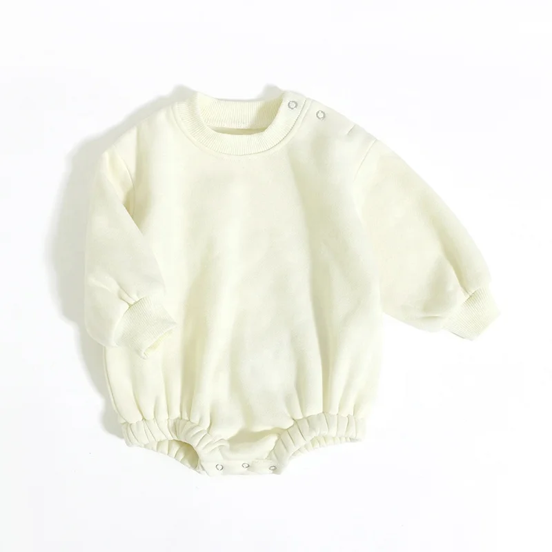 Wholesale Long Sleeve Solid Colour Round Neck Fleece French Terry Bubble Heavy Winter Baby Romper