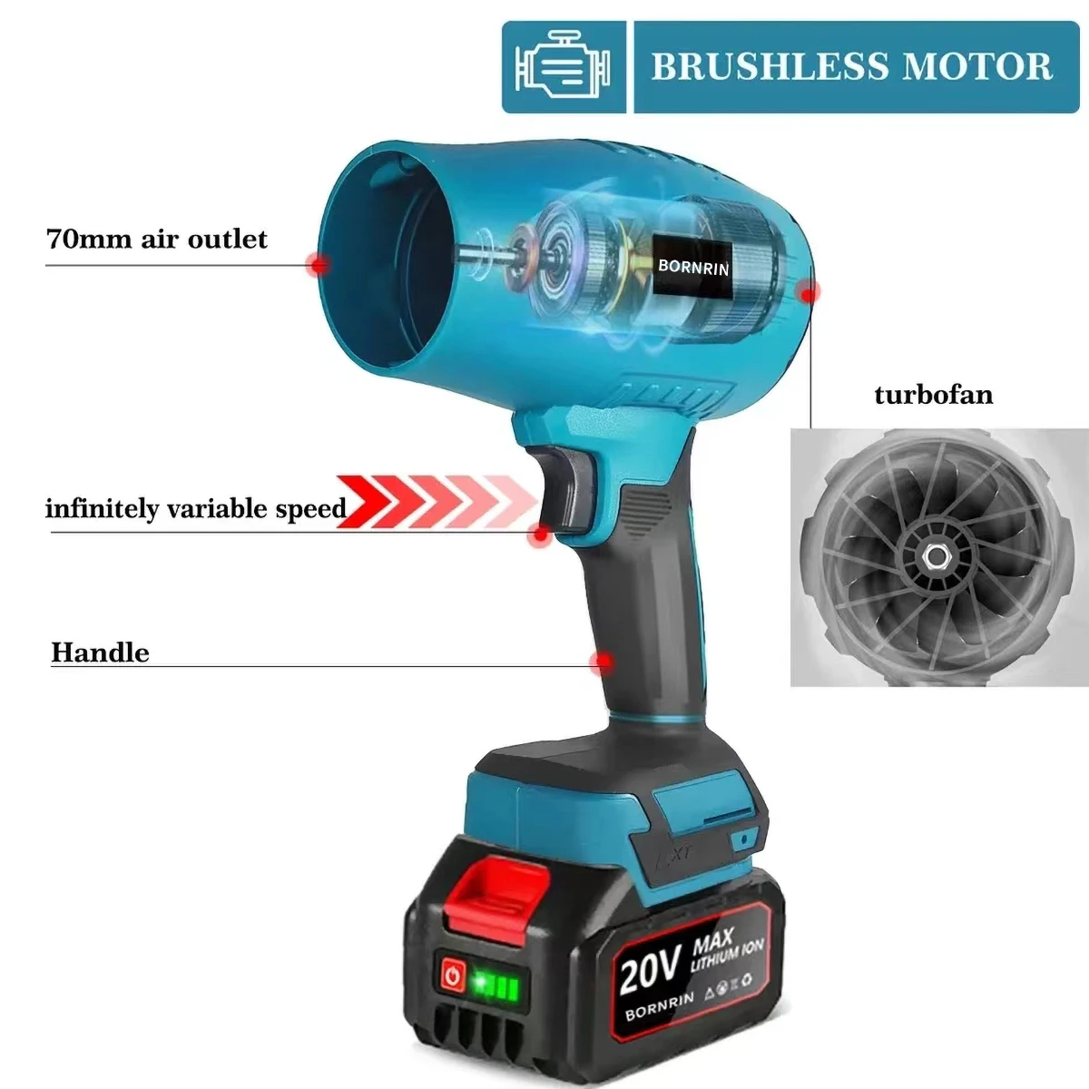 Brushless 2000W Electric Turb Blowers Jet Fan 200M/S Violet Car Dryer Handheld Dust Blowing Tool Leaf Blower Snow Blower