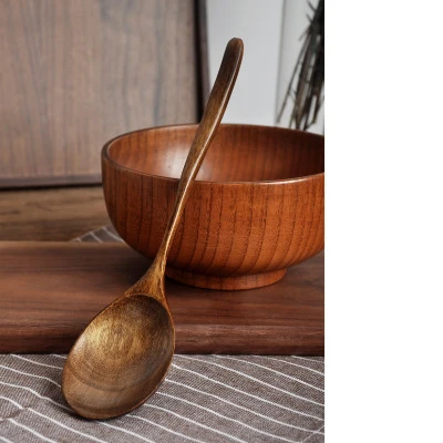 Новое поступление натуральная 9 дюймовая деревянная ложка с длинной ручкой для десертного чая