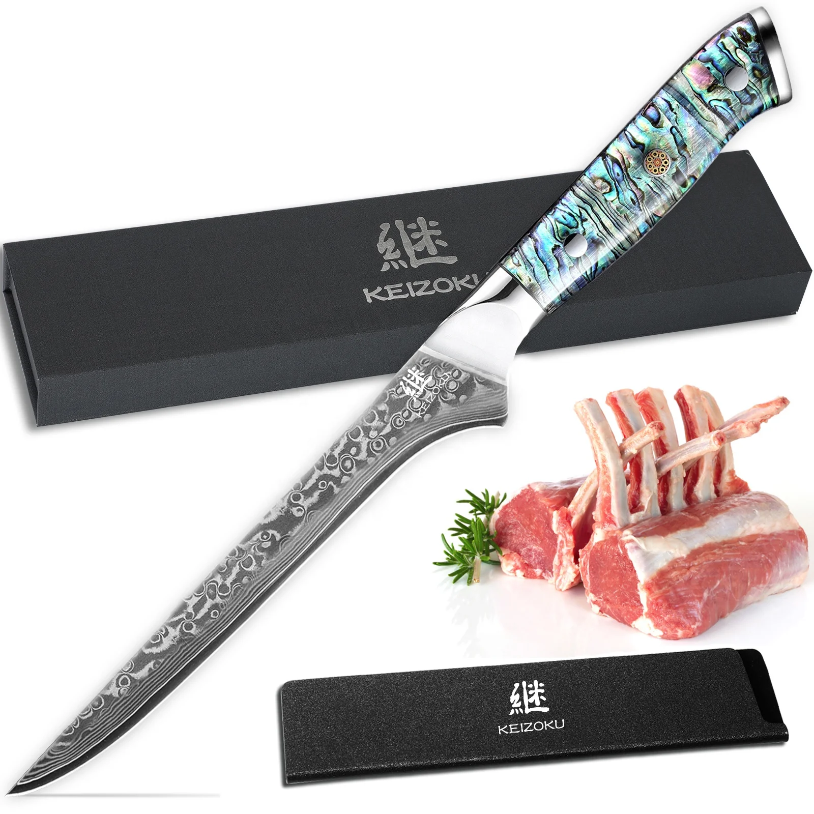 6 Inch Japanese Professional Damascus Stainless Steel Boning Kitchen Knife With Abalone Shell Ergonomic Handle