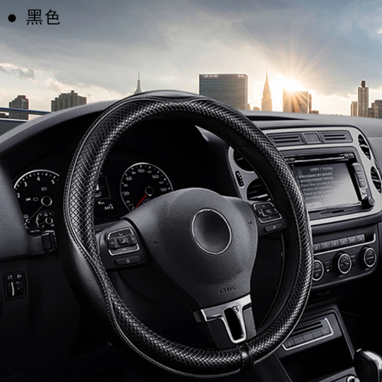 
Wholesale Universal Size Solid Color Car Steering Wheel Cover Genuine Leather 