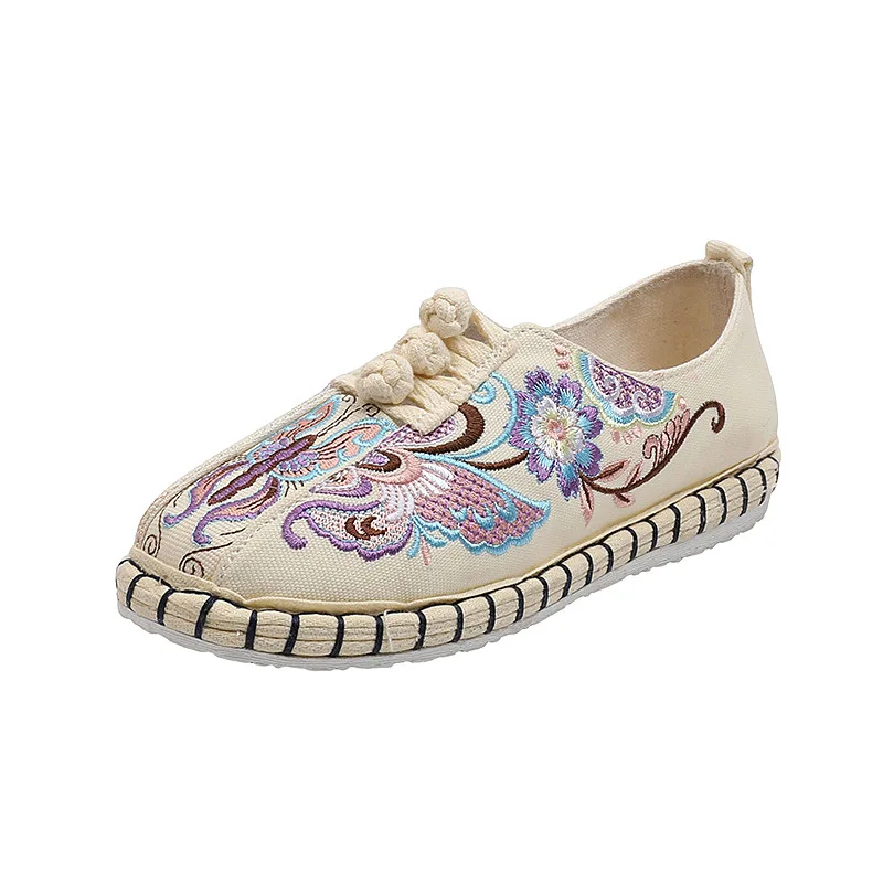 women white navy  multi layer cloth sole shoes breathable cozy    butterfly  embroidered fisherman  shoes sandals