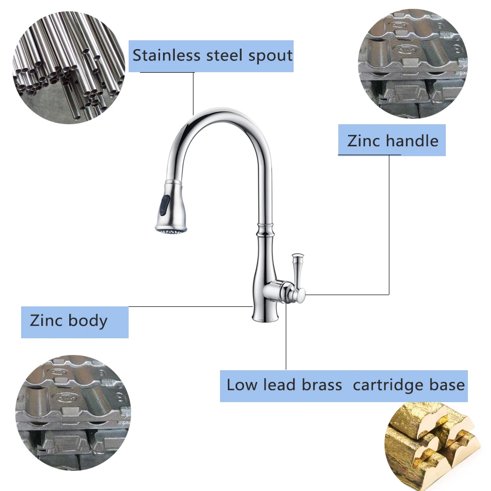 CUPC lead free zinc faucet body retro style brush gold bronze pull-out kitchen faucet