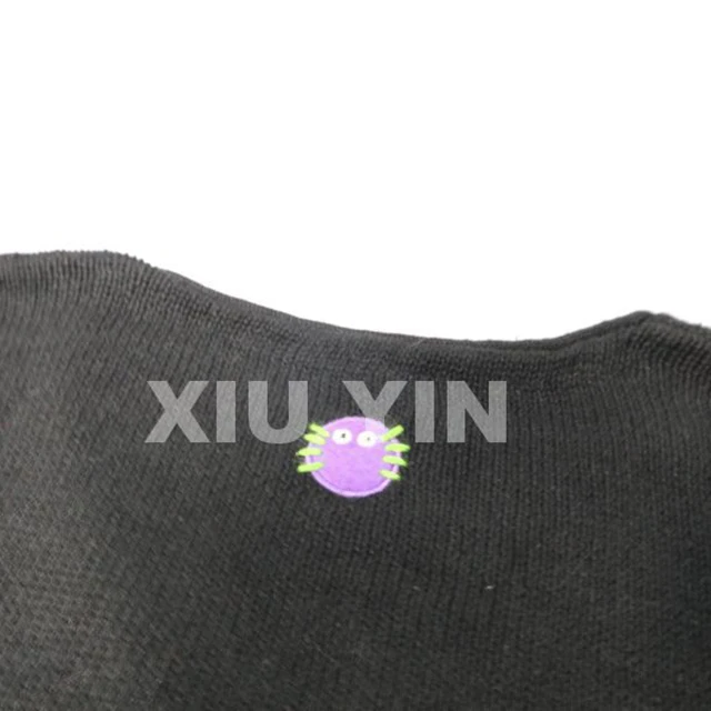 Black  halloween  knit sweater with embroidered ghoust , Pumpkin Winter thick jacquard cardigan with buttons