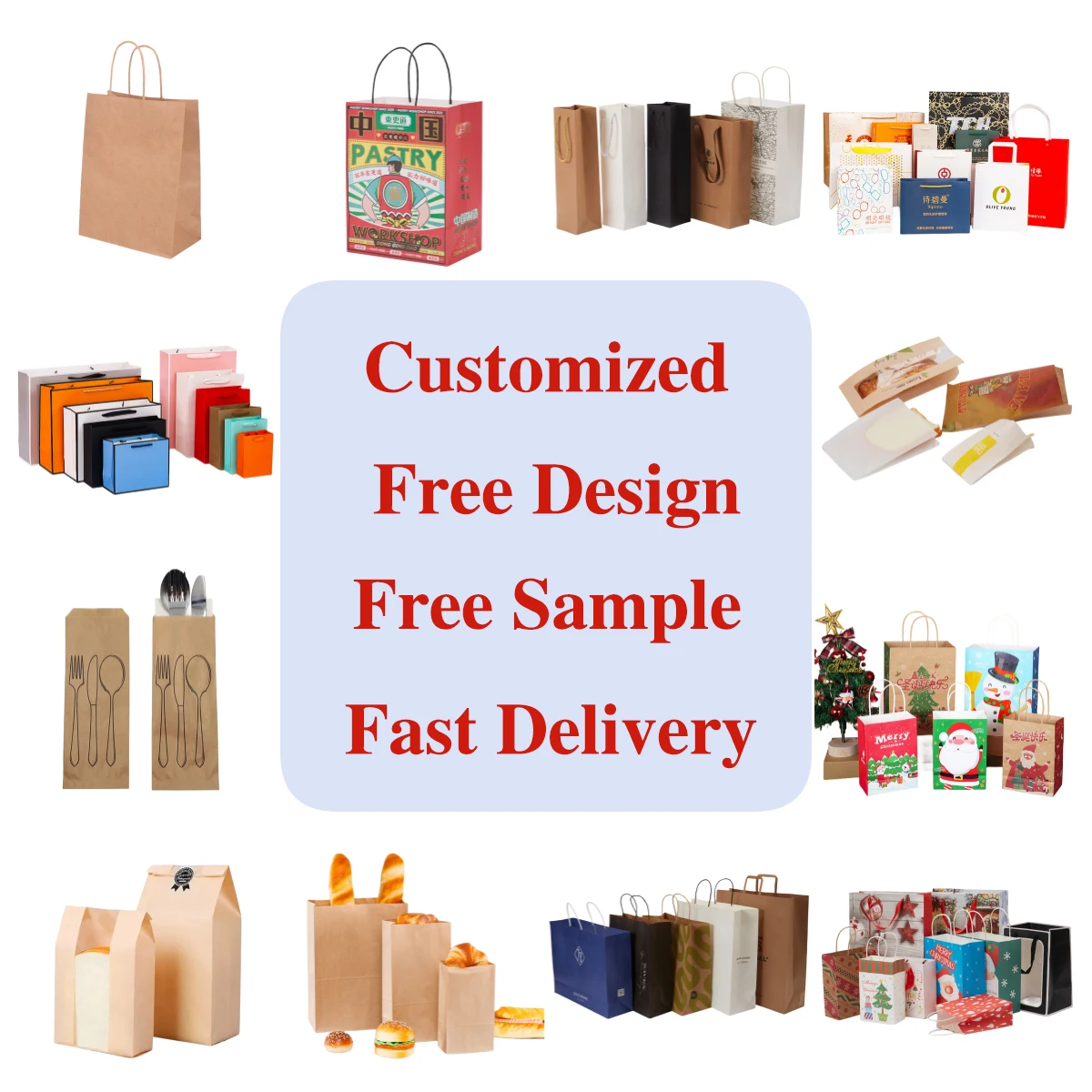 KM Custom 100% Recycled Packaging Food Brown Kraft Paper Bag Gift/Shopping/Free Sample