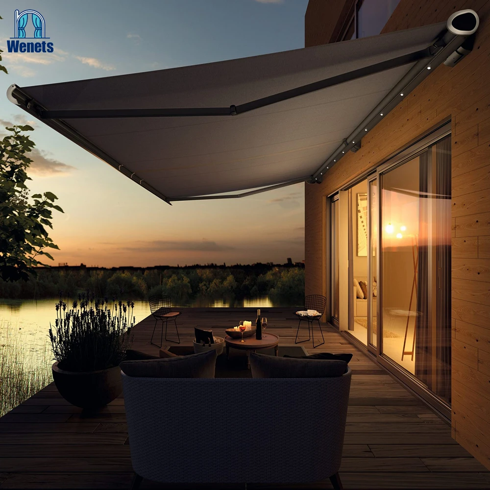 Factory Wholesale Motorized Waterproof durable outdoor awning with LED Lighting Retractable Awning retractable roof pergola
